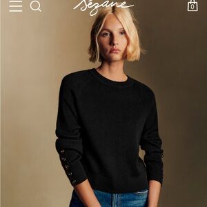 Sezane Black Crew Neck Sweater